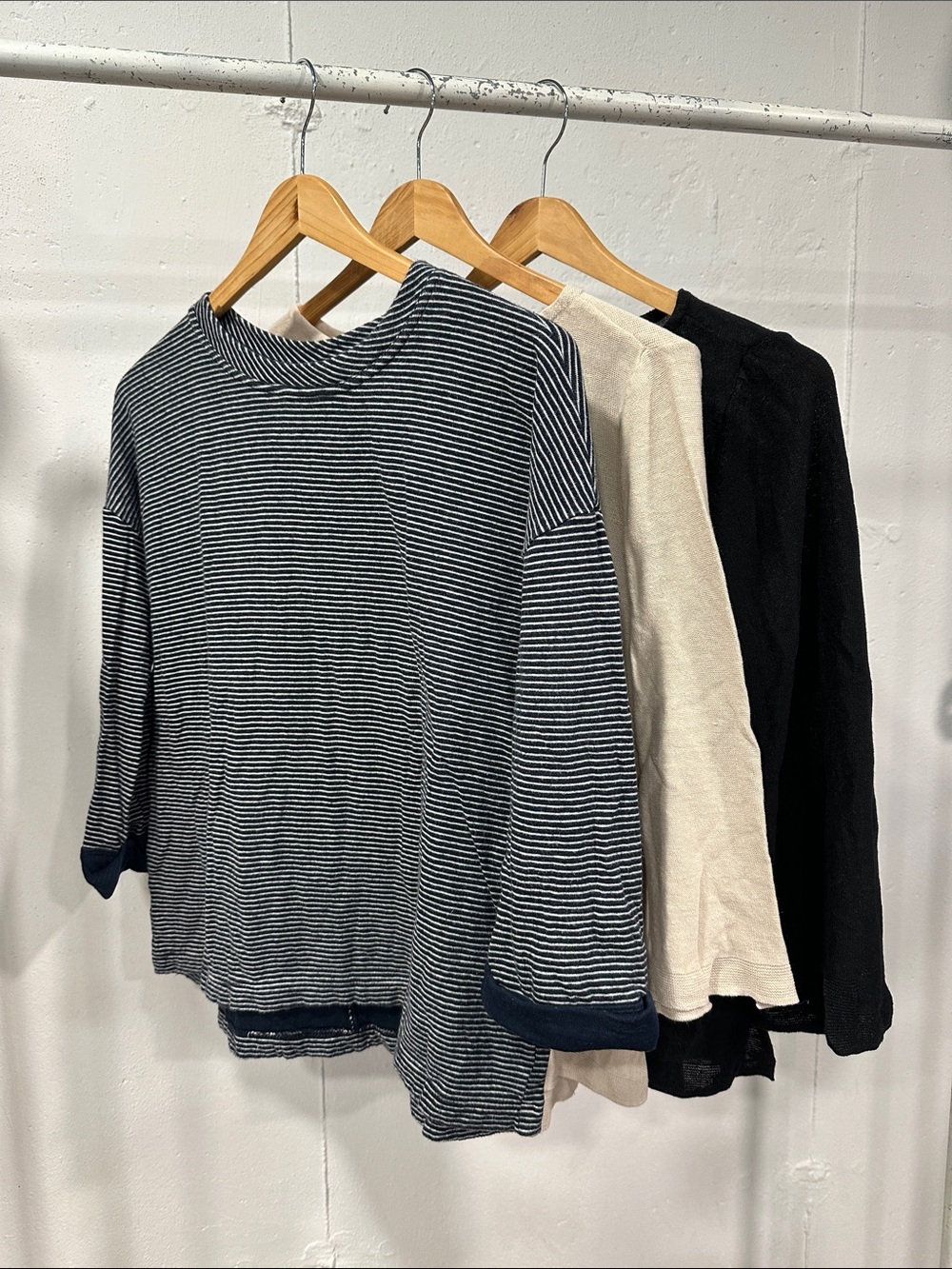 3 J. Jill tops shirts cream black stripe size s  knit Cotton linen mixed